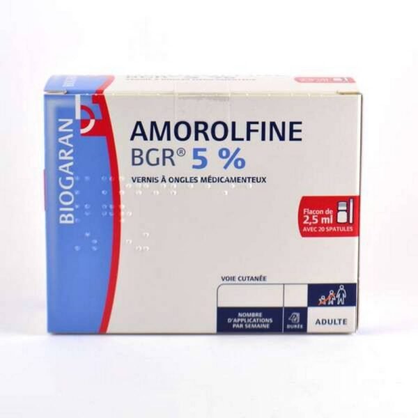 Amorolfine 5% Biogaran Nail Polish Bottle of 2.5 ml on sale in our online pharmacy, is a treatment of nail infections due to microscopic fungi (dermatophytes in particular).