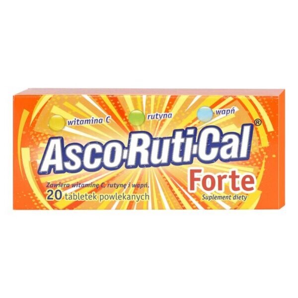 AscoRutiCal Forte - a dietary supplement containing calcium, vitamin C and routine. Product for adults, especially in periods of increased demand for vitamin C and calcium. Net weigh