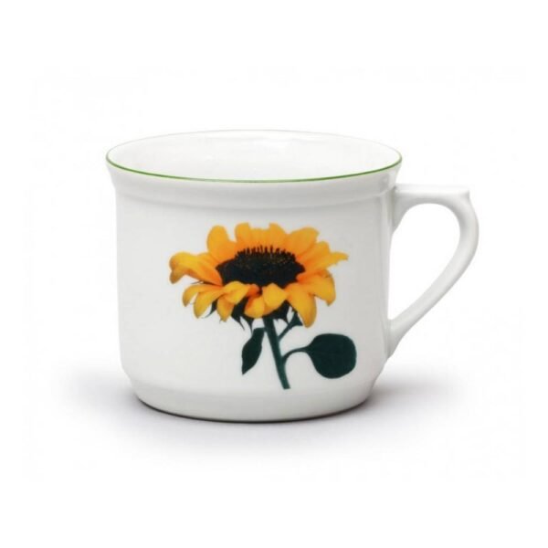 Classic rounded cup of mug in sunflower decor.