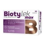 Biotylek Max is a drug from the group of vitamin preparations, containing biotin. Vitamin supports the processes of creatine formation and the differentiation of epidermal cells, hair and nails, thanks to which it improves their condition.