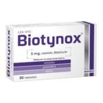 Biotynox is a medicine that contains biotin and is used as an aid in the treatment of, among others, hair loss, hair and nail growth disorders or inflammation of the skin, e.g. around the eyes, nose. Talk to your doctor or pharmacist before using Biotynox.