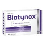 Biotynox is a medicine that contains biotin and is used as an aid in the treatment of, among others, hair loss, hair and nail growth disorders or inflammation of the skin, e.g. around the eyes, nose. Talk to your doctor or pharmacist before using Biotynox.