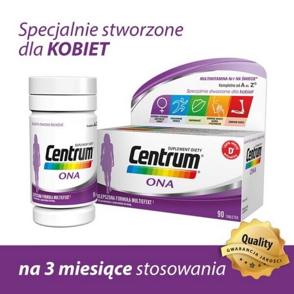 Centrum ONA - a dietary supplement containing ingredients supporting e.g. immunity, healthy hair, skin and nails. Product intended for adults.