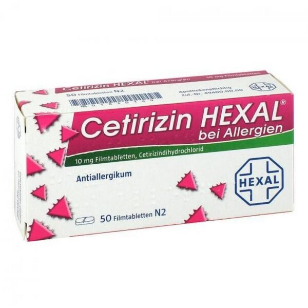 With the active ingredient: cetirizine dihydrochloride for hay fever with symptoms such as sneezing, runny nose, itchy nose, nasal congestion, itching and reddening of the eyes as well as tearing. For chronic hives with symptoms such as itching, redness and wheals of the skin. For neurodermatitis with discomfort, itching and reddening of the skin.