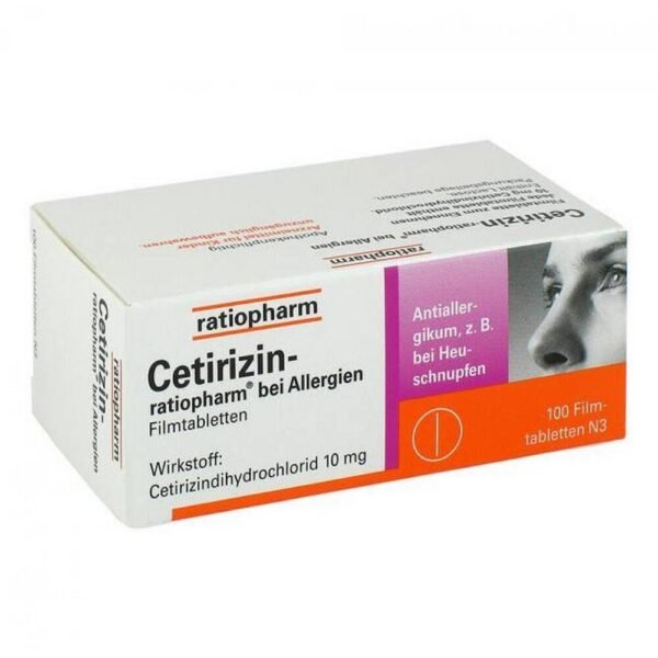 Cetirizin Ratiopharm 10 mg film-coated tablets, with the active ingredient: Cetirizine dihydrochloride for the areas of application: For the treatment of symptoms in allergic diseases such as: chronic hives with symptoms such as Itching, wheals, reddening of the skin, chronic allergic rhinitis and also hay fever.