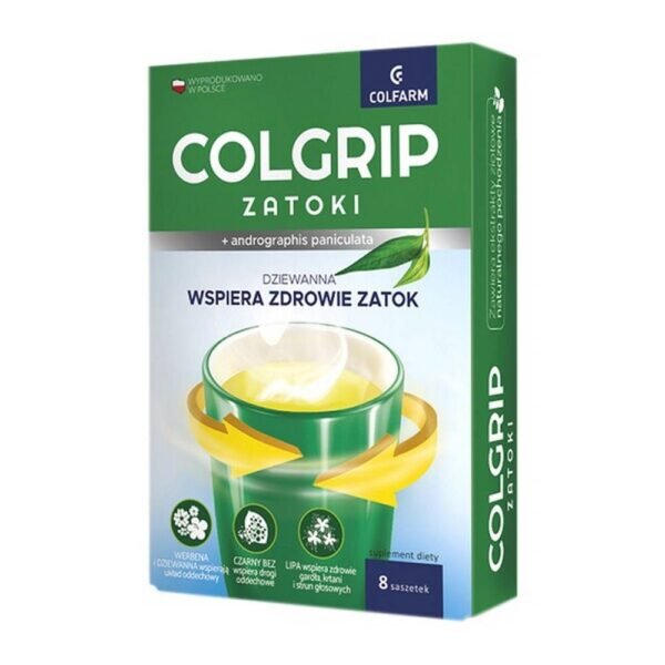 Colgrip Zatoki - a dietary supplement containing a combination of plant extracts of natural origin and vitamins. The product is intended for adults.