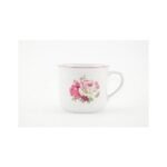 Large porcelain mug - a boiler with a rose motif with a pink line.