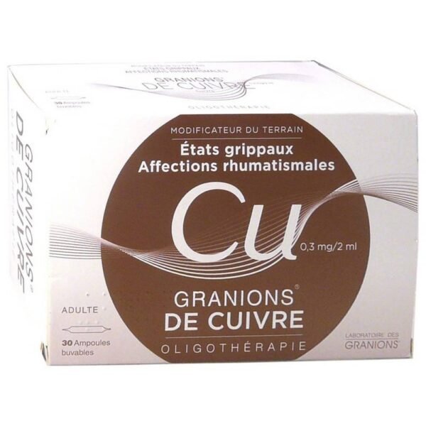 Copper granions are used in adults to rebalance the trace elements in the human body. They are used in particular during infectious and viral conditions, influenza-like illnesses, during inflammatory rheumatic diseases and during osteoarthritis
