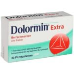 Таблетки Dolorminextra, покрытые пленочной оболочкой, с активным ингредиентом: ибупрофен (представлен в виде ибупрофена, соли DL-лизина).