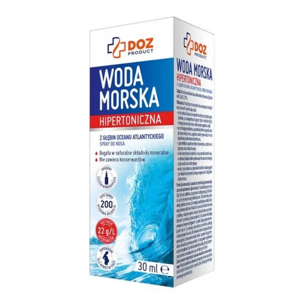 The DOZ PRODUCT Sea Water medical device is a nasal spray containing a hypertonic solution rich in natural minerals from the depths of the Atlantic Ocean, recommended for nasal obstruction.