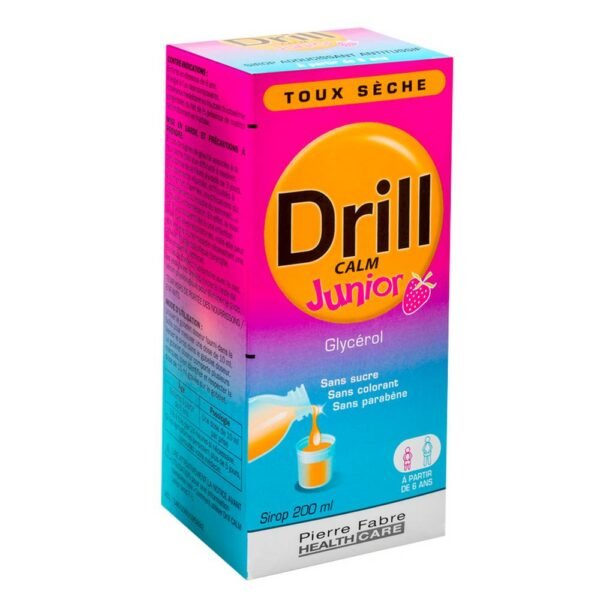 Drill Calm Junior dry cough syrup is a softening, sugar-free cough syrup that helps calm dry coughs in children from 6 years of age.