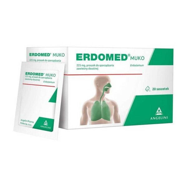 Erdomed muko is a mucolytic drug. The drug thins the mucus and facilitates the expectoration of mucus from the respiratory tract. Erdomed muko is used as an aid in the treatment of chronic and acute respiratory diseases, such as inflammation of the nose or bronchi.