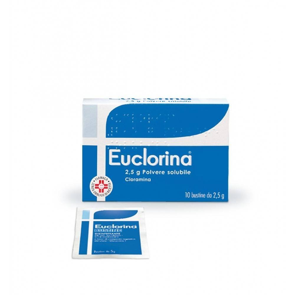 euclorina soluble powder chloramine disinfectant 10 sachets 25 gr Euclorina is a powder to be used in disinfection of the skin, in dressings and in disinfection of the external genitalia.
