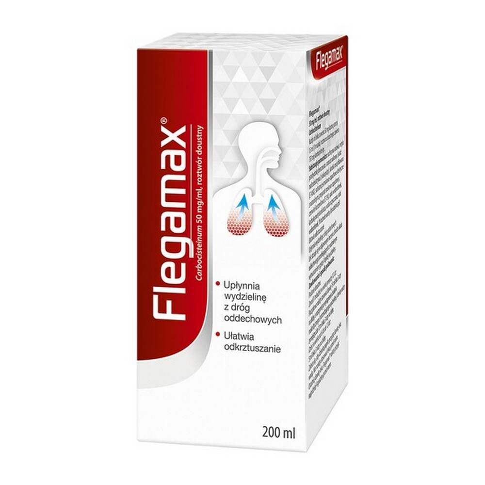 flegamax 50 mg ml oral solution 200 ml Flegamax is a drug with the effect of thinning bronchial secretions, which facilitates its removal. The drug is intended for children over 6 years of age and adults.
