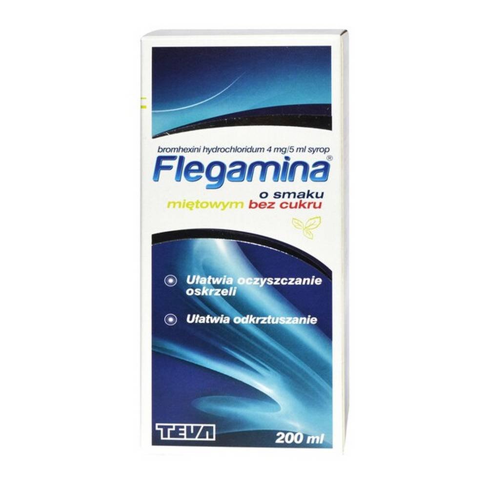 flegamina 4 mg 5 ml mint flavored syrup no sugar 200 ml Очищает бронхи облегчает отхаркивание.Сироп Флегамина со вкусом мяты содержит активное вещество бромгексина гидрохлорид, которое действует как отхаркивающее средство, разжижающее выделения из дыхательных путей.
