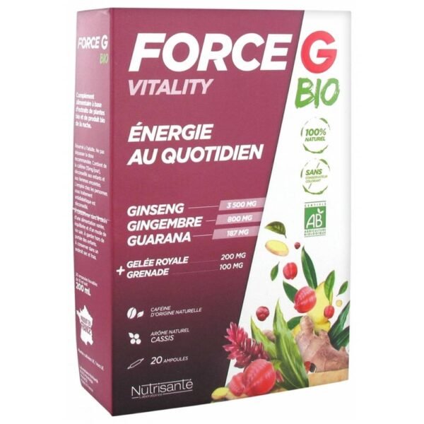 Force G Vitality is an organic food supplement in the form of 20 ampoules. Its 100% natural formula is rich in plant extracts with vitalizing virtues: