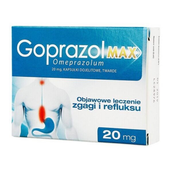 Goprazol Max is a medicinal product for the treatment of the symptoms of gastroesophageal reflux, often accompanied by heartburn. Goprazol Max in the form of gastro-resistant capsules contains an active substance called omeprazole, which belongs to the proton pump inhibitors (PPIs). This medicine reduces the production of acid in the stomach.