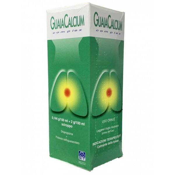 Guaiacalcium Complex is a sedative and calming cough syrup based on Dropropizine and Potassium sulfoguaiacolate.