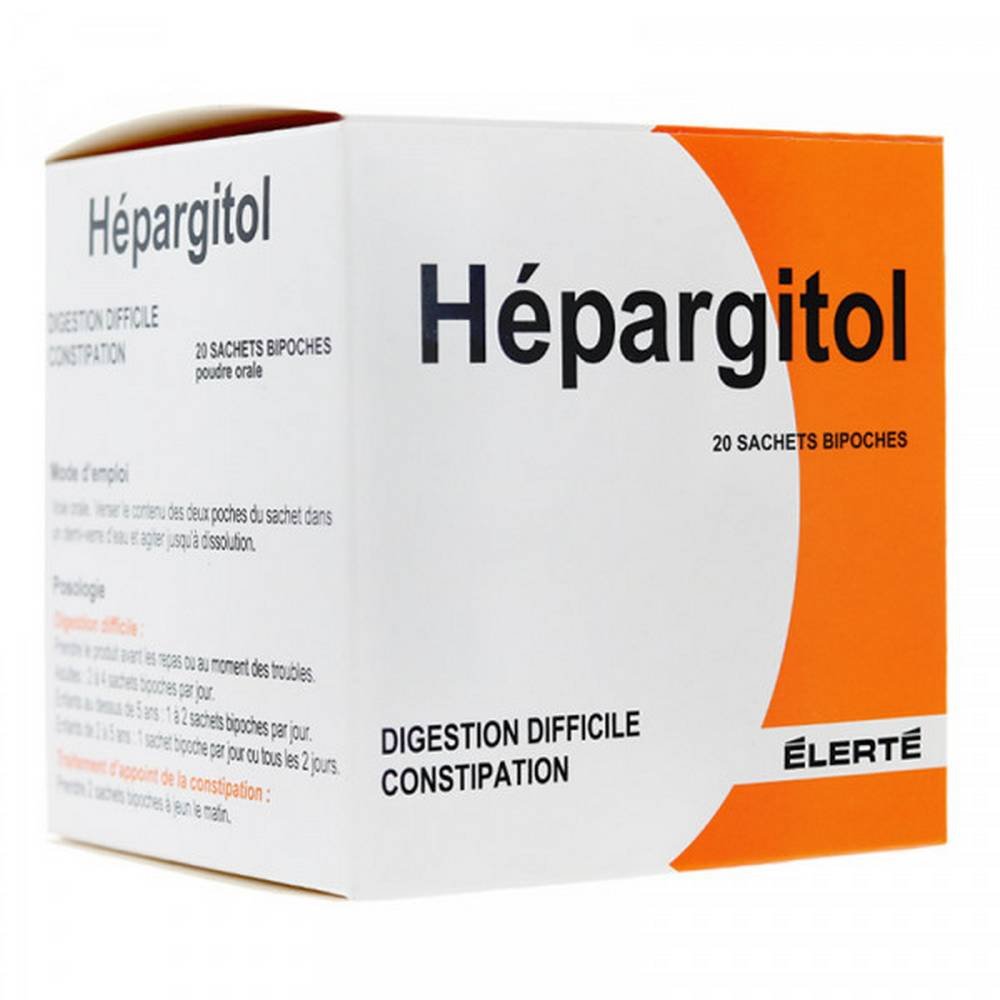 hepargitol difficult digestion constipation 20 sachets HEPARGITOL 20 sachets Elerté, on sale in our online pharmacy, is indicated in cases of dyspeptic disorders (difficult digestion) as well as adjunctive treatment of constipation.