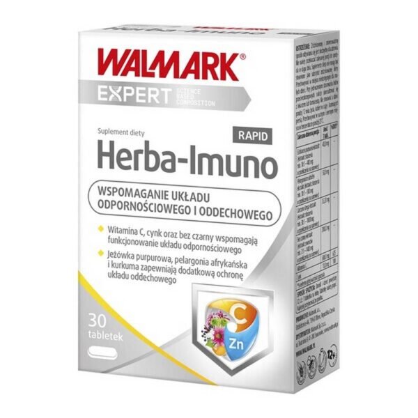 Herba Imuno Rapid - пищевая добавка, ингредиенты которой поддерживают иммунную систему и иммунитет (витамин С, цинк и элементы растений - бузина, эхинацея пурпурная, африканская пеларгония и куркума).