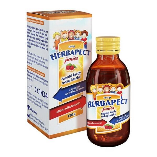 Medical device. Soothes any type of cough raspberry flavor Medical product Herbapect Junior, raspberry flavor