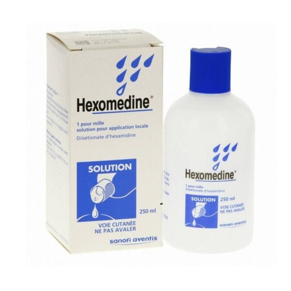 Order the HEXOMEDINE 250 ml solution in pharmacies, which is a medicine which is a local antiseptic.