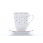 Porcelain tea mug with saucer, but also for a large coffee.