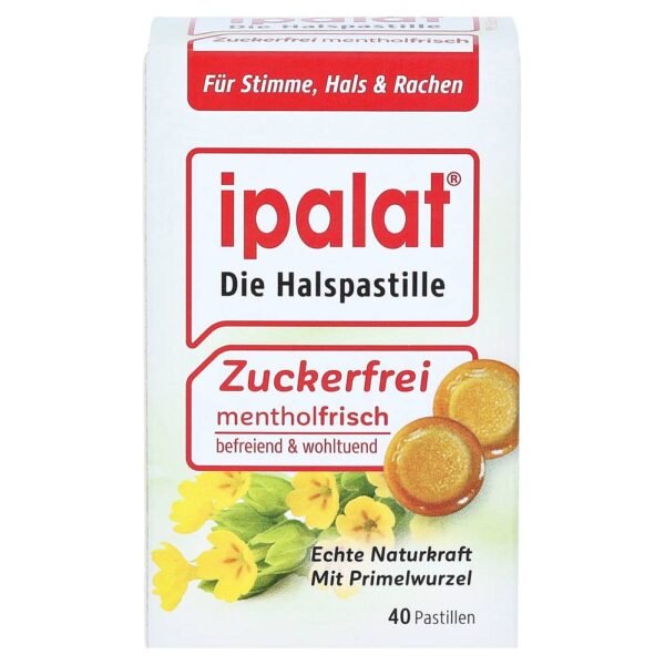 Ipalat purely herbal active ingredient with expectorant and expectorant effect; Respiratory diseases, phlegm, hoarseness, throat irritation and smoking catarrh 1 lozenge contains active pharmaceutical ingredient: 7.5 mg primrose root extract (4: 1, ethanol 20%). IPALAT throat lozenges are guaranteed sugar-free!