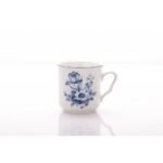 Decorated mug shape rather from thinner porcelain decorated with a blue flower.