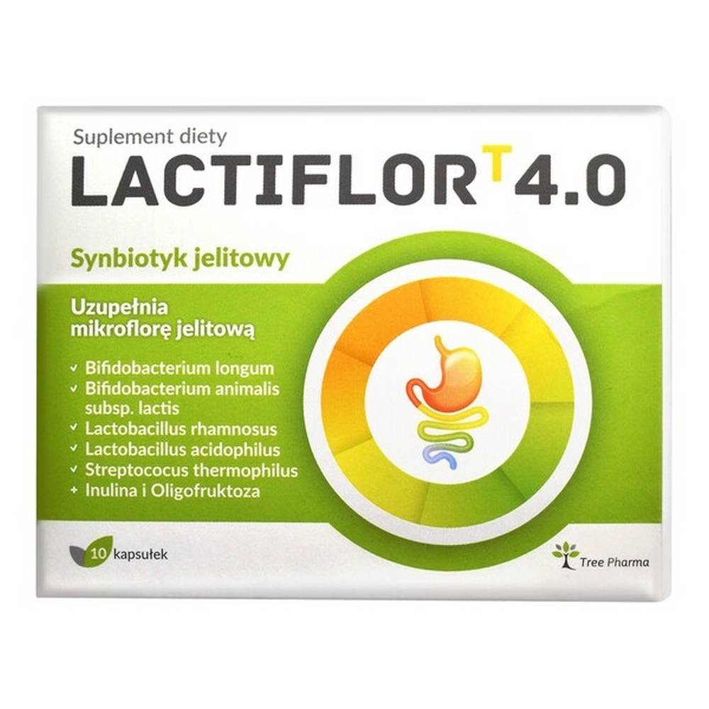 lactiflor t 40 intestinal synbiotic capsules 10 pcs Lactiflor T 4.0 - a dietary supplement containing five strains of lactic acid bacteria. The preparation is intended for children over 5 years of age and adults.