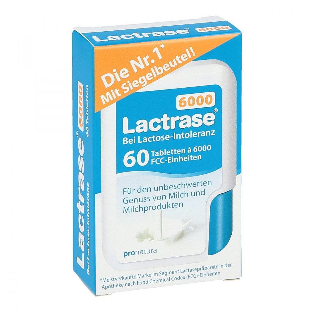 lactrase 6000 fcc tablets in a click dispenser 60 with lactose intolerance or lactase deficiency