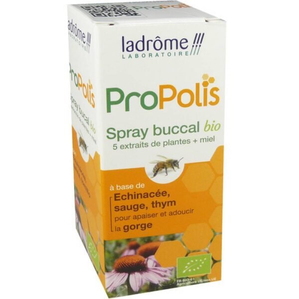 Ladrome Propolis Oral Spray 30ml on sale in our organic pharmacy. Soothing oral spray with Propolis and plant extracts to soften the throat.