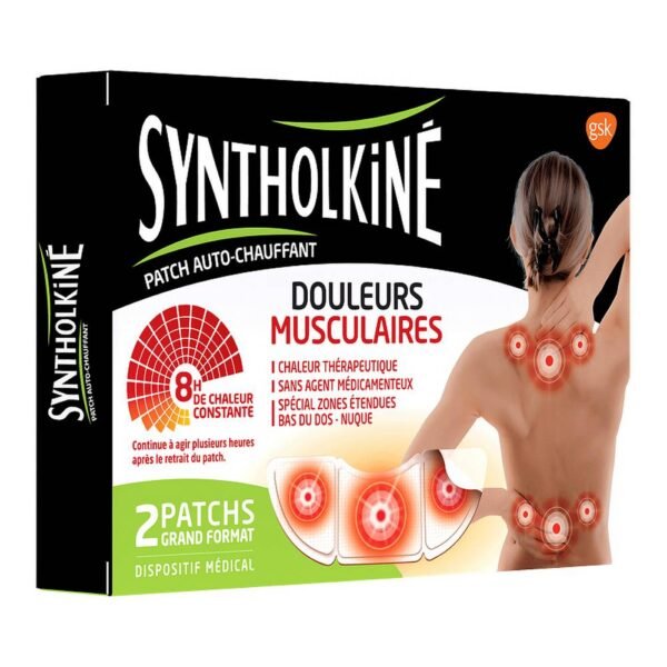 SyntholKiné Heating Patches Extended Zones quickly relieves muscle pain. Odorless and delivering 8 hours of therapeutic heat, the SyntholKiné Heating Patches relax back muscle pain, shoulders and neck.