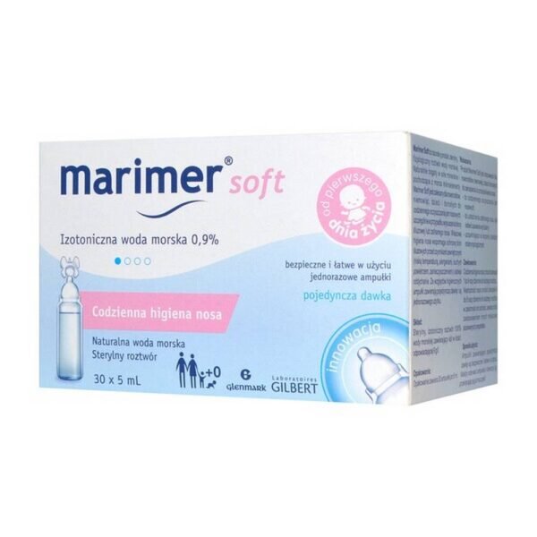 From the first day of life - for newborns, infants, children and adults. Safe, easy-to-use single-use ampoules. Supports the protection and hygiene of the nasal mucosa. Sterile solution. Marimer Soft is a sterile, physiological solution of sea water, rich in mineral salts and trace elements