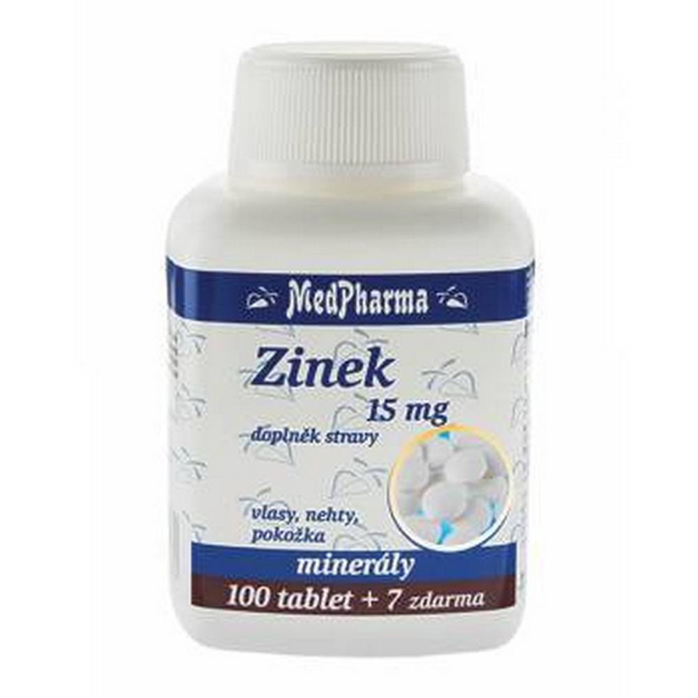 medpharma zinc 15mg 107 Dietary supplement to maintain the normal condition of hair, nails and skin, to normal fertility and reproduction. It also helps protect cells from oxidative stress and the normal function of the immune system.