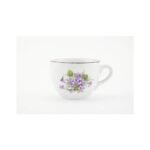 Large Milada porcelain cup pleasantly rounded and decorated with a violet motif with a purple line.