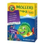 Moller's Omega-3 Rybki - a dietary supplement containing ingredients that support the brain and child's development. Product intended for children over 3 years of age. Raspberry flavor.