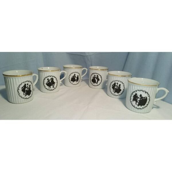 A set of sublimely scalloped Mozart mugs with double-sided decor in the form of silhouettes in the Rococo style.