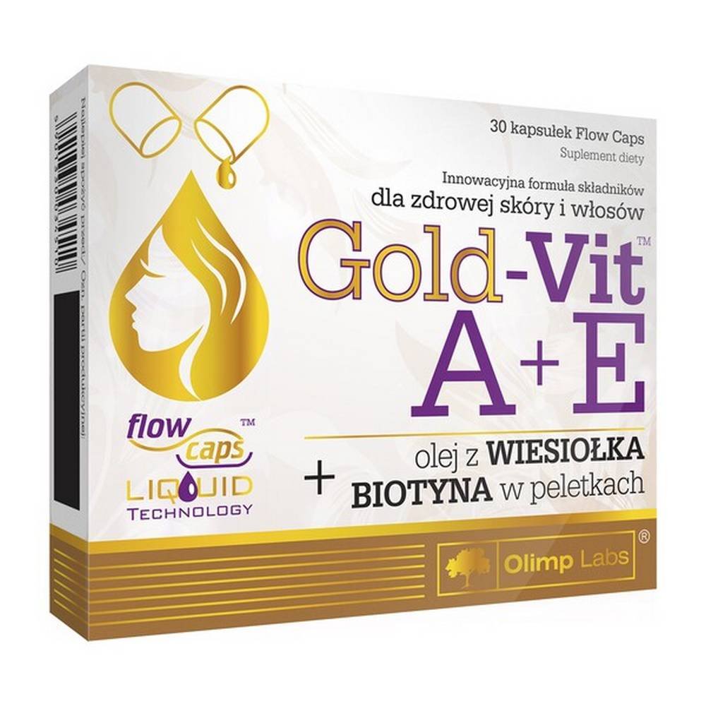 olimp gold vit a e capsules 30 Gold-Vit A + E - a dietary supplement containing evening primrose oil and biotin. The preparation is intended for adults. Vitamin A supports the maintenance of healthy skin