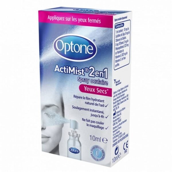 Optone Actimist 2 in 1 dry + irritated eyes 10 ml on sale in our organic pharmacy. Instantly relieves dry eyes. Stabilizes the lipid layer and maintains natural hydration.