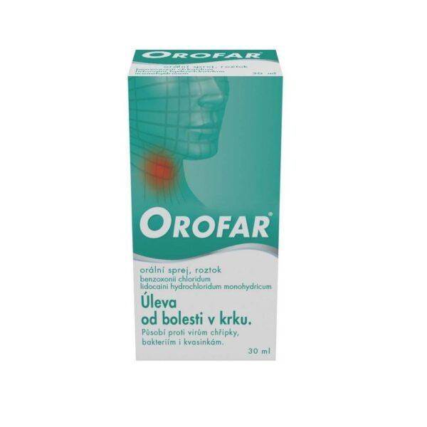 Orofar contains an anti-infection agent and an anesthetic (anesthetic). It is used to treat inflammation of the mouth and pharynx. Orofar is available as lozenges, sprays and rinsing or gargling solutions.