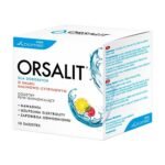 Orsalit for adults, lemon-raspberry flavored powder, food for special medical purposes. It is an effective rehydration product that reduces the risk of complications from diarrhea and vomiting. It uses the most effective mechanism for the joint absorption of water, sodium and glucose. It is recommended for adults.