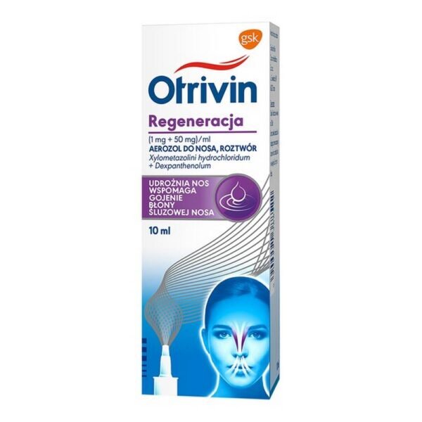 Otrivin Regeneracja is a medicinal product in the form of an aerosol for use, inter alia, in in Qatar. Otrivin facilitates nasal breathing, incl. reduces swelling of the nasal mucosa. In addition, dexpanthenol is also present, which accelerates the healing of wounds in the nasal mucosa.