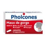 PHOLCONES BISMUTH 8 SUPPOSITORY ADULT: The drug Pholcones Adults is indicated in cases of congestive state of the oropharynx: sore throat, hoarseness, laryngitis, pharyngitis.