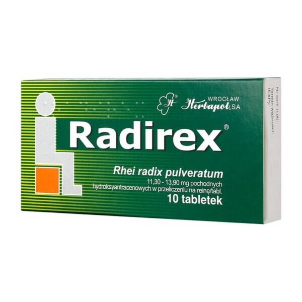 Radirex MAX is a medicinal product with a laxative effect for use in occasional constipation. The action of Radirex results from the presence of anthracene derivatives - incl. reins.