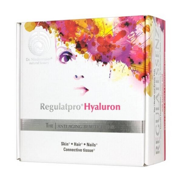 Regulatpro Hyaluron - a dietary supplement containing natural vitamin C, natural silicic acid, biotin, zinc, copper and vegan hyaluronic acid. The product is intended for adults.