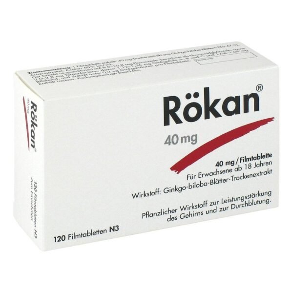 Rökan 40mg (pack size: 120 pcs) are used to treat the symptoms of age-related circulatory disorders, as well as for organ-brain-related performance disorders and mixed forms of both.