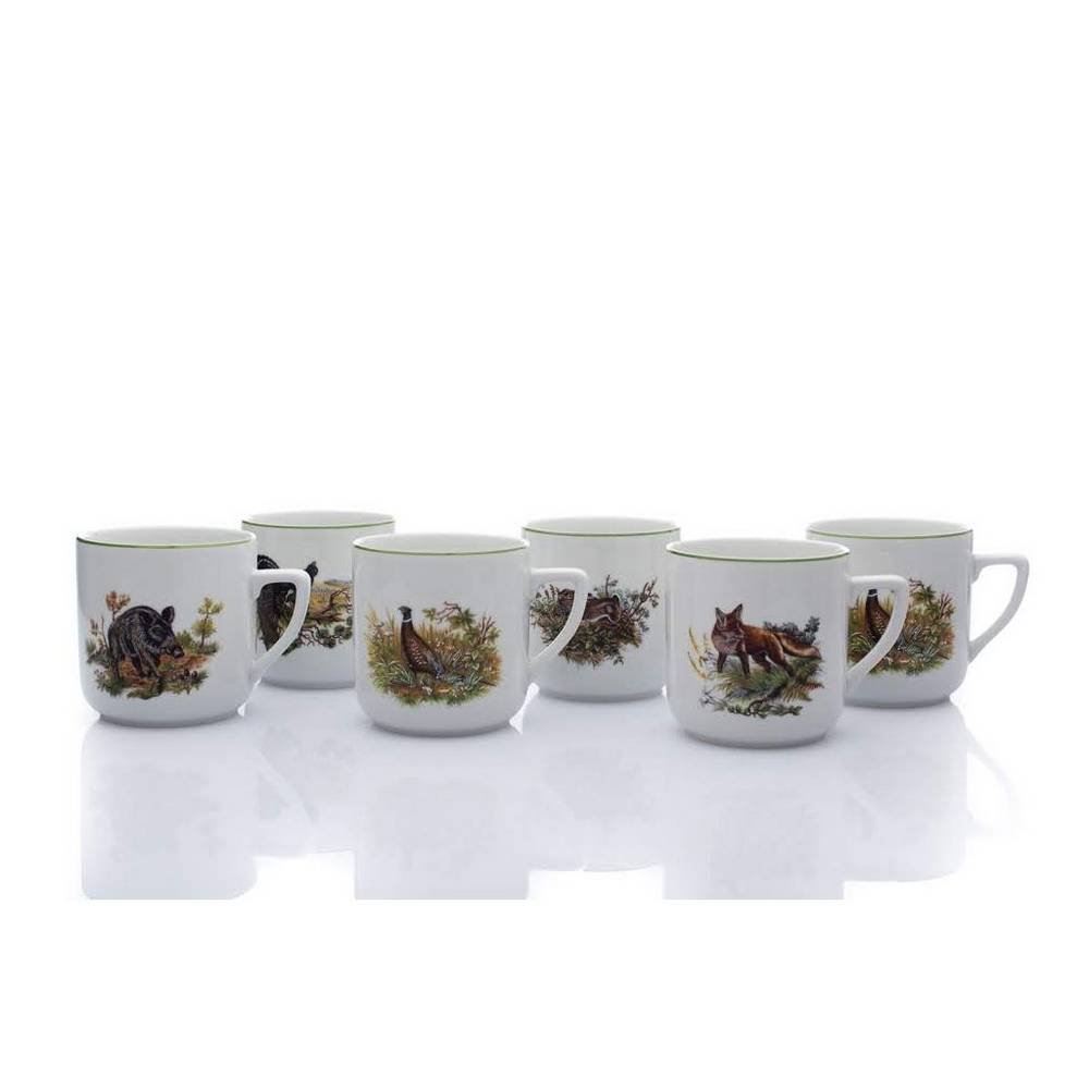 set of mugs with forest motive 04 l czech oak porcelain 4 pcs Set of four porcelain mugs with a hunting motif of forest game.