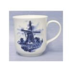 Set of four porcelain mugs with a cobalt motif of windmills.