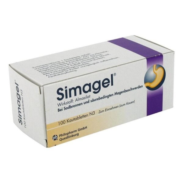Simagel (pack size: 100 pieces) chewable tablets are used